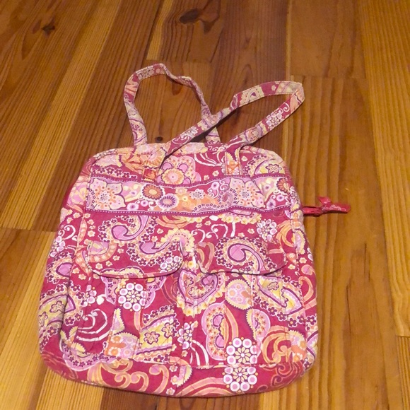 Vera Bradley purse with red pink orange yellow and white. Measures 14x11x3 - Picture 2 of 8